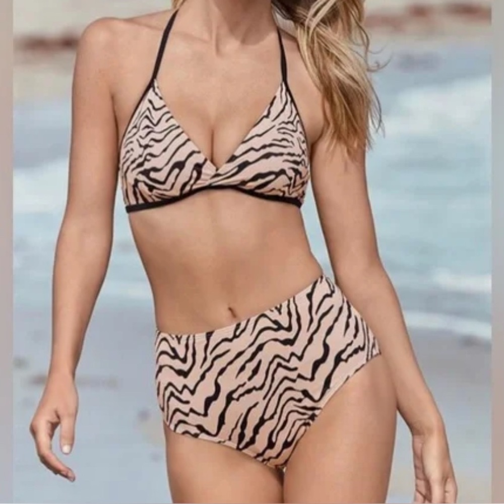 Venus Zebra Print Halter Bikini Set, top- size 8, bottom - size 10